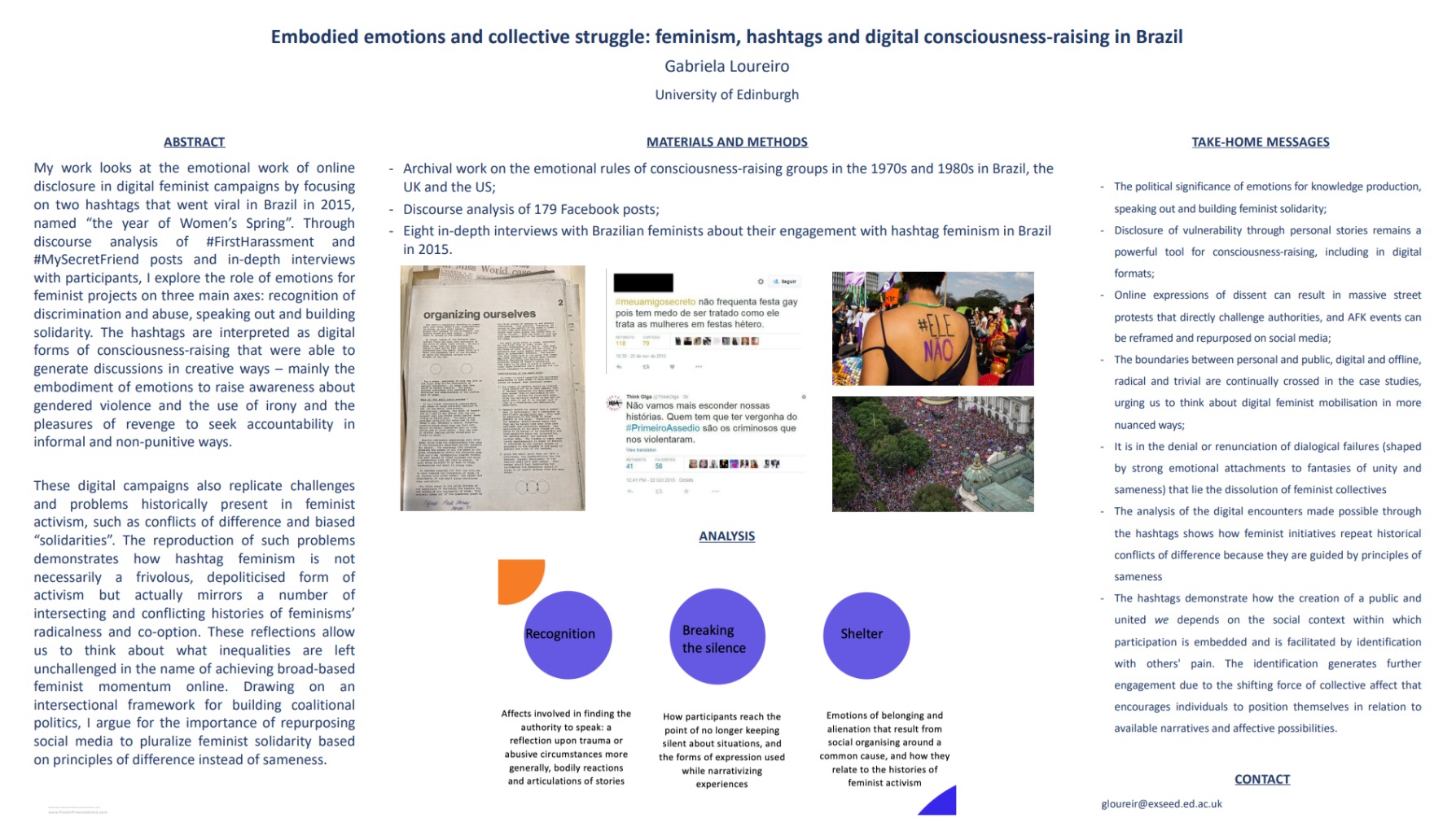 Gabriela Loureiro - Embodied emotions and collective struggle: feminism, hashtags and digital consciousness-raising in Brazil