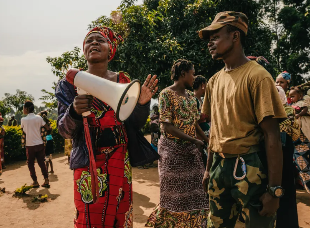 Madeline Akida with a megaphone