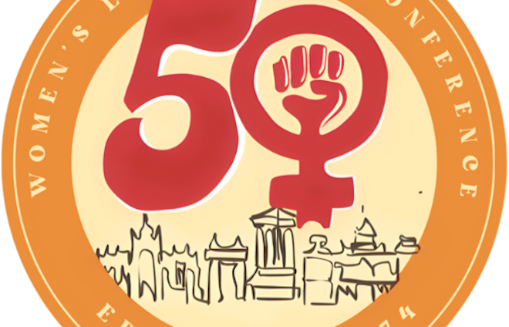 Badge of the WLC anniversary in mustard yellow and with red lettering