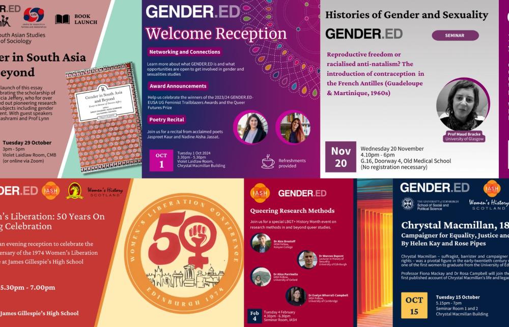 Collage of publicity material for GENDER.ED events from the past year.